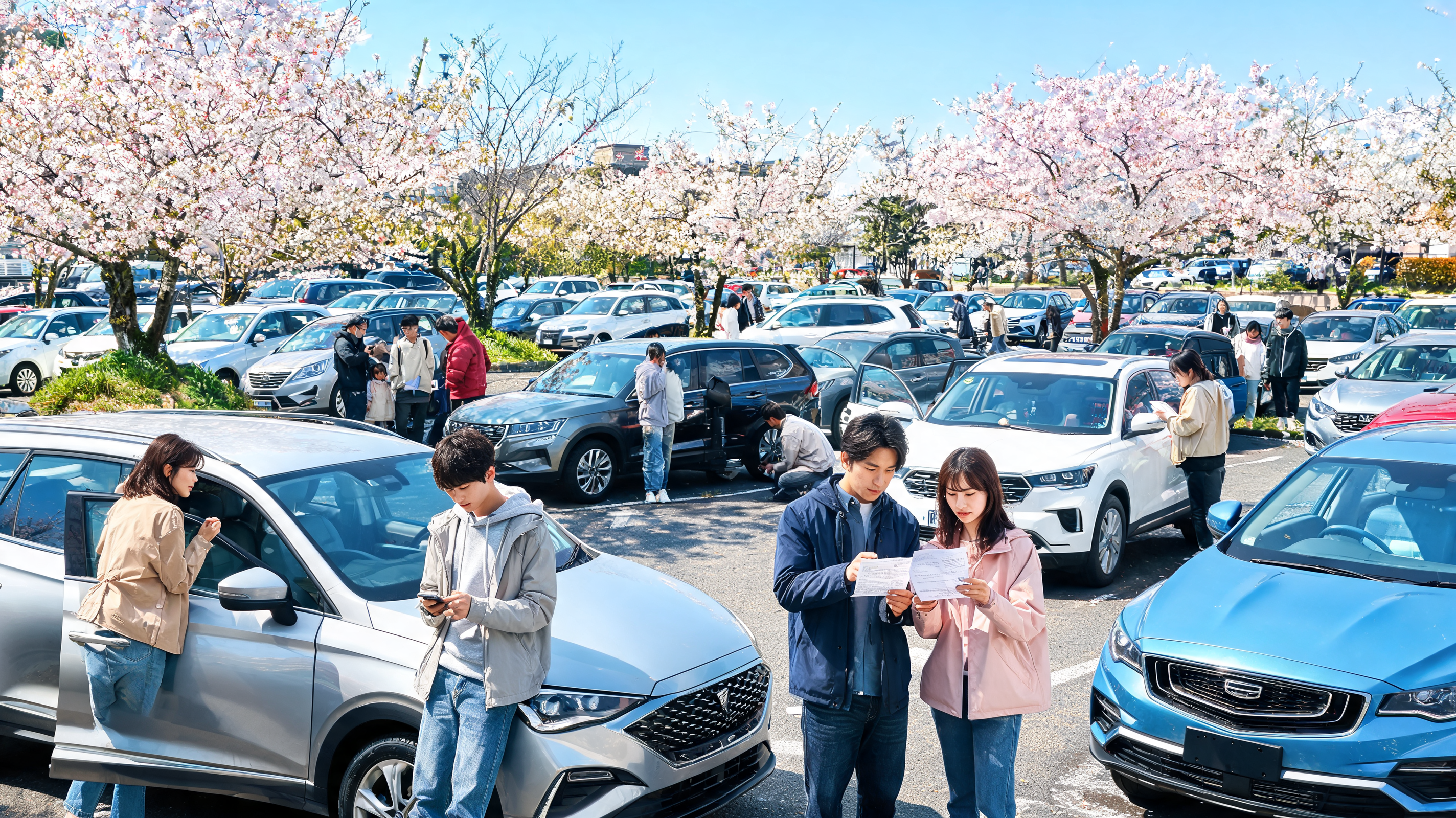Spring shoppers crowd a used-car lot as demand rises, making it harder to buy a used car below market value.
